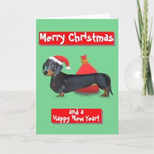Dachshund Santa Merry Christmas & Happy New Year Card