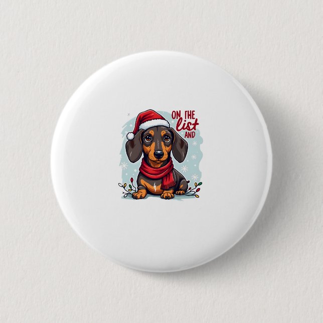 Dachshund Santa On The Naughty List Dachshund Chri 6 Cm Round Badge (Front)