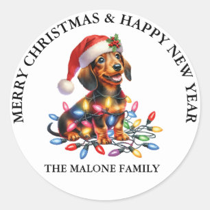 dachshund Santa Paws is Coming to Town Classic Round Sticker