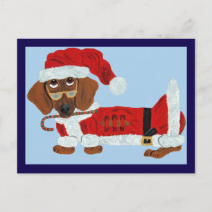 Dachshund Santa with a Candy Cane Postcard