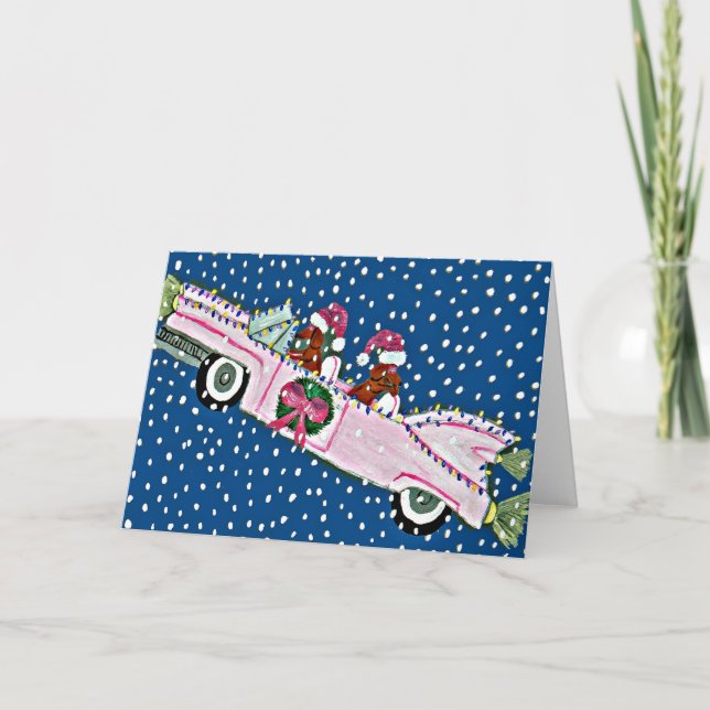 Dachshund Santas Christmas Cadillac Card (Front)