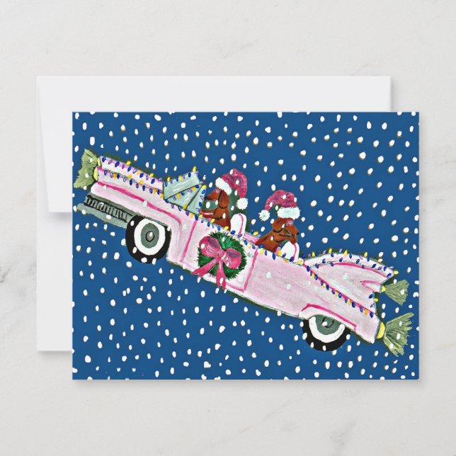 Dachshund Santas Christmas Cadillac Invitation (Front)