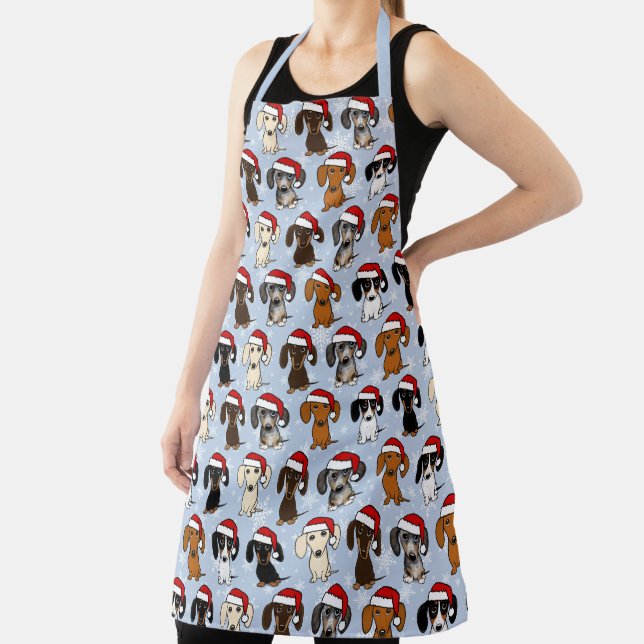 Dachshund Santas Cute Christmas Wiener Dog Holiday Apron (Insitu)