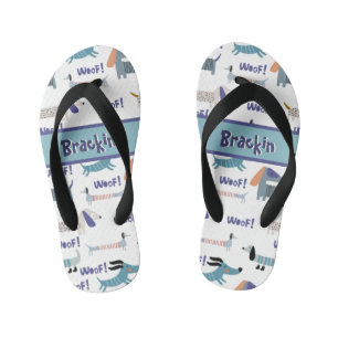 Dachshund Sausage Blue Dog Woof Pattern Custom Kid's Thongs