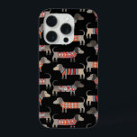 Dachshund Sausage Dog Dark iPhone 15 Pro Case<br><div class="desc">Cute little Dachshund sausage or wiener dogs in woolly knitwear. Perfect for dog lovers,  dog moms,  dog dads and dog walkers.  Original art by Nic Squirrell.</div>