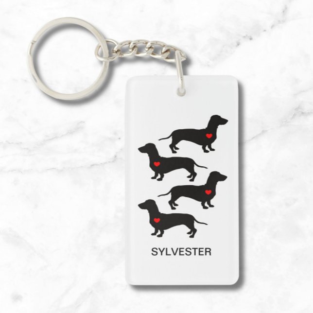 Dachshund Sausage Dog Heart Monogram Name    Key Ring (Personalize with Name, or other short text, or delete if not required)