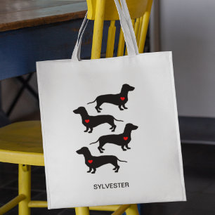 Dachshund Sausage Dog Heart Monogram Name Tote Bag