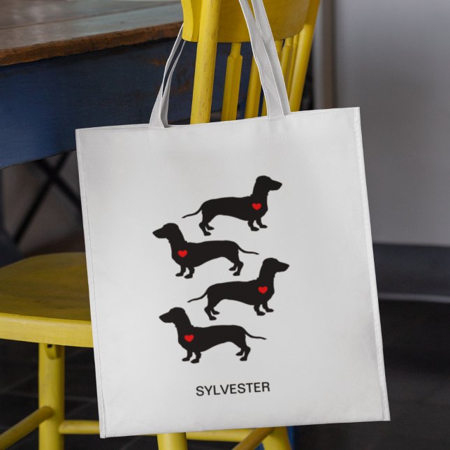 Dachshund Sausage Dog Heart Monogram Name    Tote Bag (Creator Uploaded)