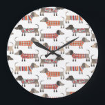 Dachshund Sausage Dog Large Clock<br><div class="desc">Cute little Dachshund sausage or wiener dogs in woolly knitwear. Perfect for dog lovers and dog walkers.</div>