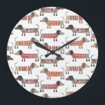 Dachshund Sausage Dog Large Clock<br><div class="desc">Cute little Dachshund sausage or wiener dogs in woolly knitwear. Perfect for dog lovers and dog walkers.</div>