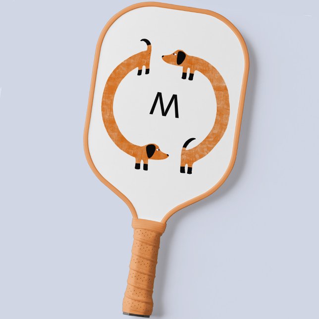 Dachshund Sausage Dog Monogram Pickleball Paddle (Dachshund funny monogram pickleball paddle)