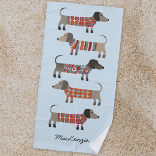 Dachshund Sausage Dog Personalised Beach Towel