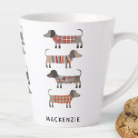 Dachshund Sausage Dog Personalised Latte Mug<br><div class="desc">Cute little Dachshund sausage or wiener dogs in woolly knitwear. Perfect for dog lovers and dog walkers. Modern typography name.  Original art by Nic Squirrell.  Change the name to customise.</div>