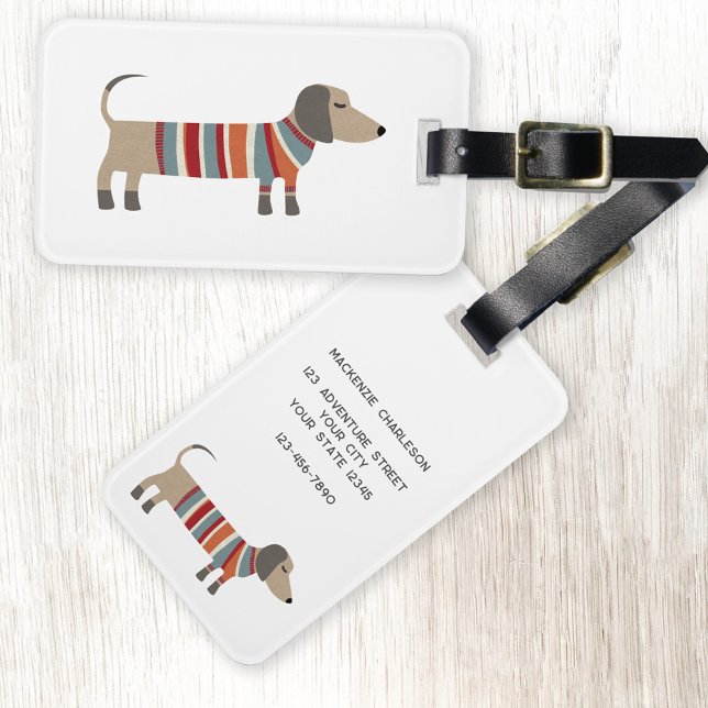 Dachshund Sausage Dog Personalised Luggage Tag (Fun Dachshund Wiener Sausage dog personalized luggage tag)