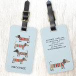 Dachshund Sausage Dog Personalised Luggage Tag<br><div class="desc">Cute little Dachshund sausage or wiener dogs in woolly knitwear. Perfect for dog lovers. Change the name to personalise,  and the contact details on the back.  Original art by Nic Squirrell.</div>