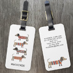 Dachshund Sausage Dog Personalised Luggage Tag<br><div class="desc">Cute little Dachshund sausage or wiener dogs in woolly knitwear. Perfect for dog lovers. Change the name to personalise,  and the contact details on the back.  Original art by Nic Squirrell.</div>