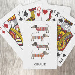 Dachshund Sausage Dog Personalised Playing Cards<br><div class="desc">Cute little Dachshund sausage or wiener dogs in woolly knitwear. Perfect for dog lovers. Original art by Nic Squirrell. Change the name to customise.</div>