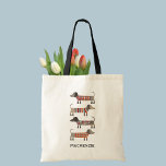 Dachshund Sausage Dog Personalised Tote Bag<br><div class="desc">Fun little Dachshund Sausage or Wiener dogs in cosy knitwear. Perfect for dog lovers. Original art by Nic Squirrell. Change the name to customise.</div>