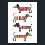 Dachshund Sausage Dog Poster<br><div class="desc">Cute little Dachshund sausage or wiener dogs in woolly knitwear. Perfect for dog lovers and dog walkers.</div>