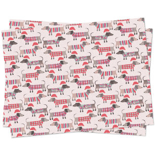 Dachshund Sausage Dogs in Christmas Hats and Knits Tissue Paper