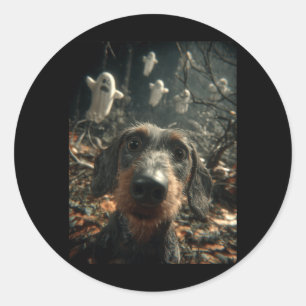Dachshund Selfie With Ghosts Haunted Forest Classic Round Sticker