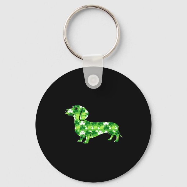 Dachshund shamrock st patricks day funny dog  key ring (Front)