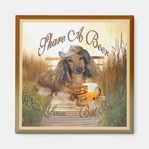 Dachshund Shares A Beer  Magnet