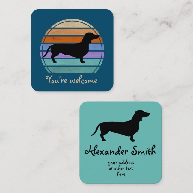 Dachshund Short Hair - Silhouette 1 Square Business Card (Front/Back)