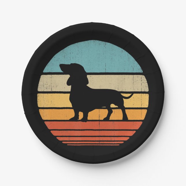 Dachshund Silhouette 60s 70s Gifts Dog Lover Paper Plate (Front)