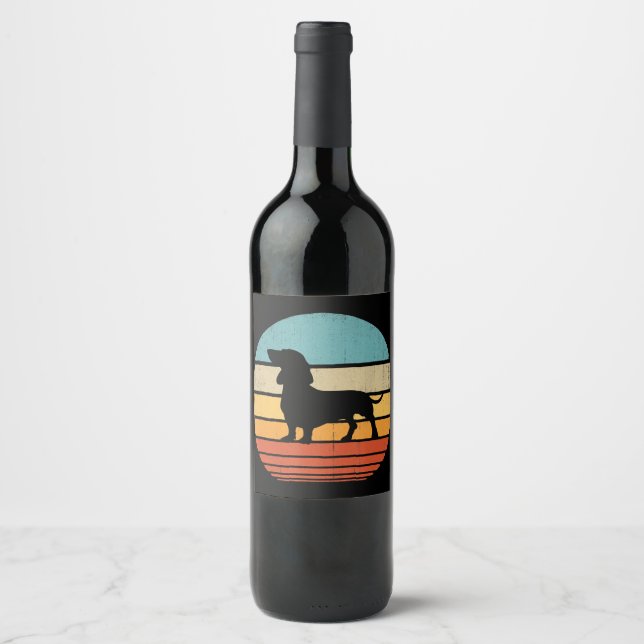 Dachshund Silhouette 60s 70s Gifts Dog Lover Wine Label (Front)