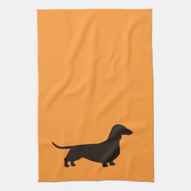 Dachshund Silhouette Short Haired Wiener Dog Cute Tea Towel (Vertical)