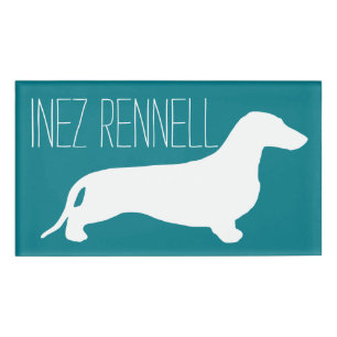 Dachshund silhouette white + your ideas name tag
