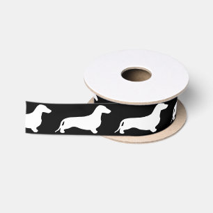 Dachshund silhouette white + your ideas satin ribbon