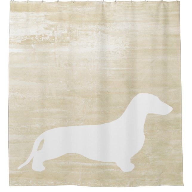 Dachshund silhouette white + your ideas shower curtain (Front)
