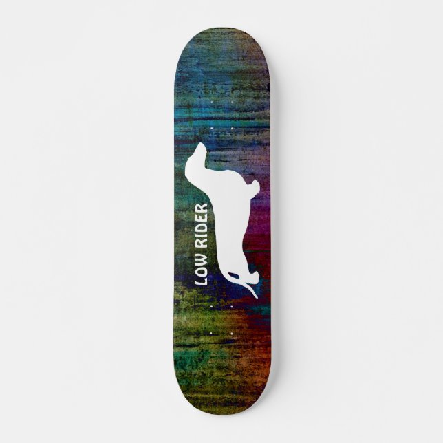 Dachshund silhouette white + your ideas skateboard (Front)