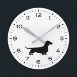 Dachshund Silhouette Wiener Dog  Round Clock<br><div class="desc">A fun Dachshund wall clock for the home or office. Makes an original gift for wiener dog lovers. Check out Jenn’s Doodle World for even more decorative clocks and dog breed themed home decor.</div>