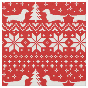 Dachshund Silhouettes Christmas Pattern Fabric