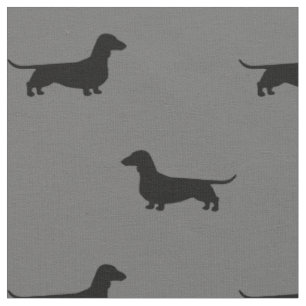Dachshund Silhouettes Pattern Grey and Black Fabric