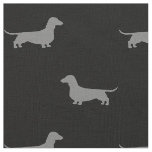 Dachshund Silhouettes Pattern Grey and Black Fabric