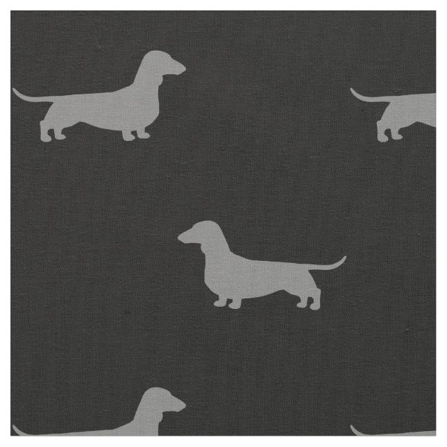 Dachshund Silhouettes Pattern Grey and Black Fabric (Close Up)