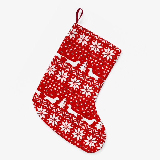 Dachshund Silhouettes Pattern Wiener Dogs Cute Small Christmas Stocking (Front (Hanging))