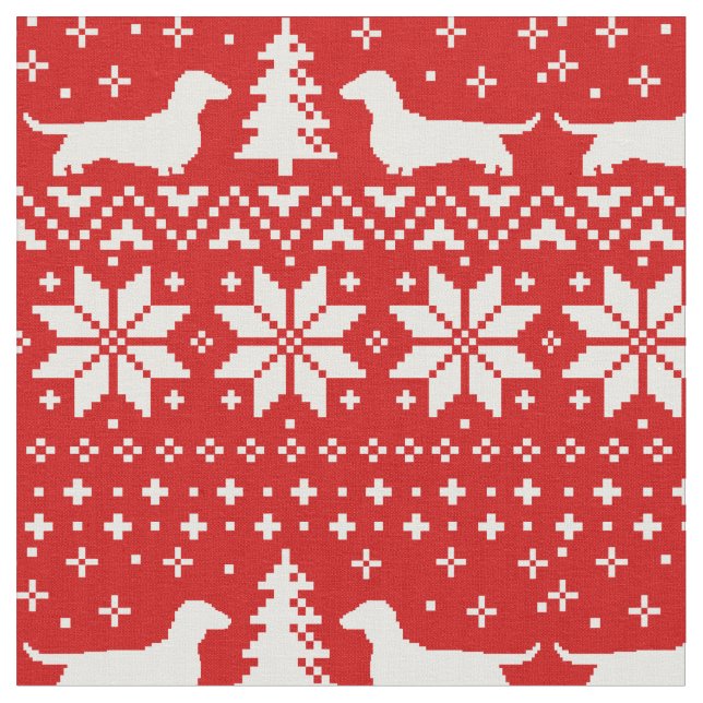 Dachshund Silhouettes Wiener Dogs Christmas Red Fabric (Close Up)