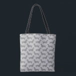 Dachshund Silhouettes Wiener Dogs Patterned Grey Tote Bag<br><div class="desc">Dachshund Silhouettes Patterned Bag. A cool and fashionable tote bag for your grocery shopping, pet supplies, extra towels for the dog beach, and stuff for all your fun adventures. Makes a perfect gift for anyone who loves a Wiener Dog. Check out Jenn's Doodle World for even more Doxie lover's tote...</div>