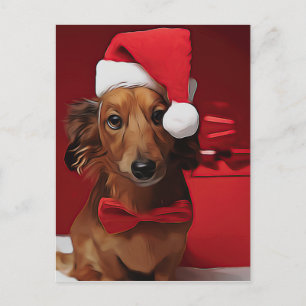 Dachshund Sitting In Front Of A Christmas Gift Pos Postcard