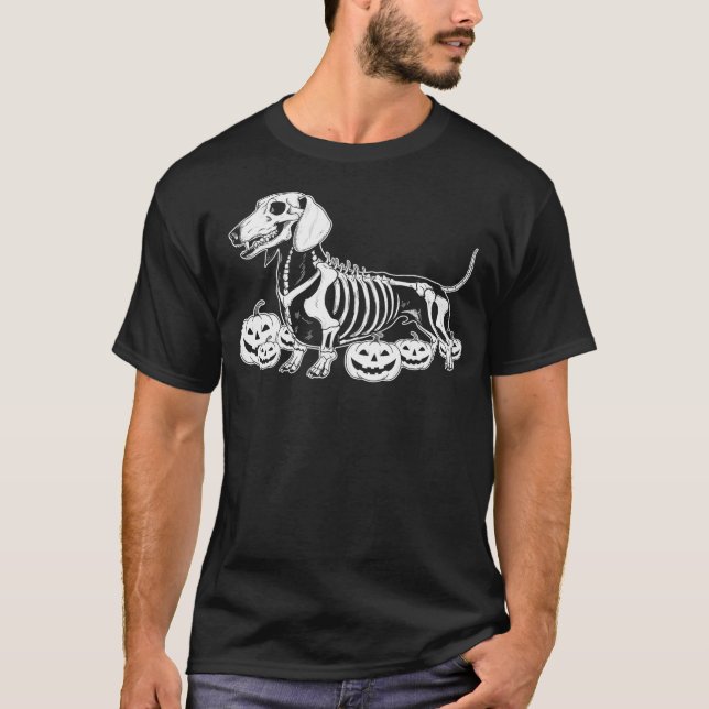 Dachshund Skeleton Birthday Halloween Dog Mens Wom T-Shirt (Front)