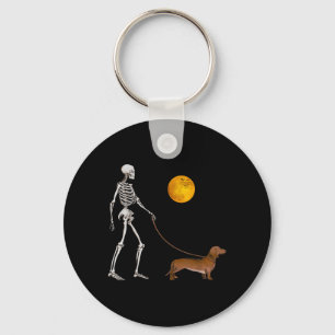 Dachshund Skeleton Dog Walking Halloween Costume Key Ring