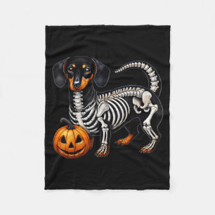 Dachshund Skeleton Jack O Lantern Funny Wiener Dog Fleece Blanket