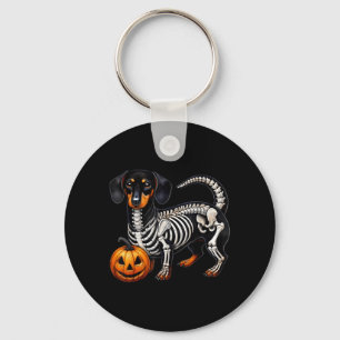 Dachshund Skeleton Jack O Lantern Funny Wiener Dog Key Ring