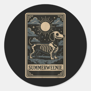 Dachshund Skeleton Summerween Dog Art Vintage Styl Classic Round Sticker