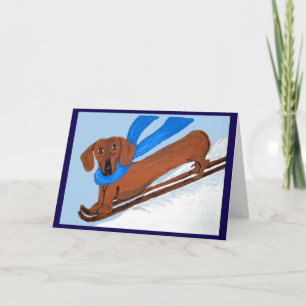 Dachshund Skiing Card